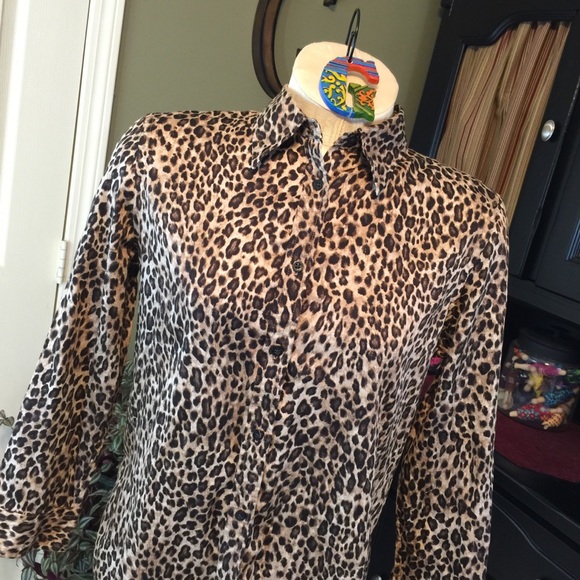 Lauren Ralph Lauren Leopard Print Shirt Size M - Picture 2 of 5